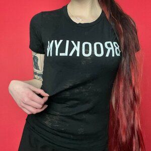 Brooklyn industries / Y2K sheer black graphic tee​​​​​​​​